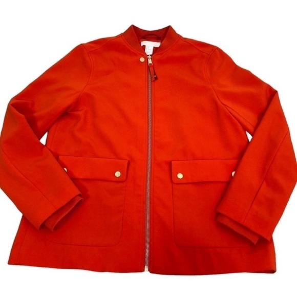 H&M Vivid Coral Red Zip up Bomber Style Minimalist Jacket Preppy Fall Coat Sz 8 - Picture 13 of 16